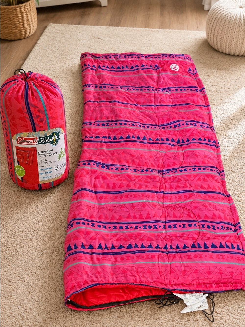 Coleman Kids Glow in the Dark Youth Sleeping Bag 50°F Pink NWOT